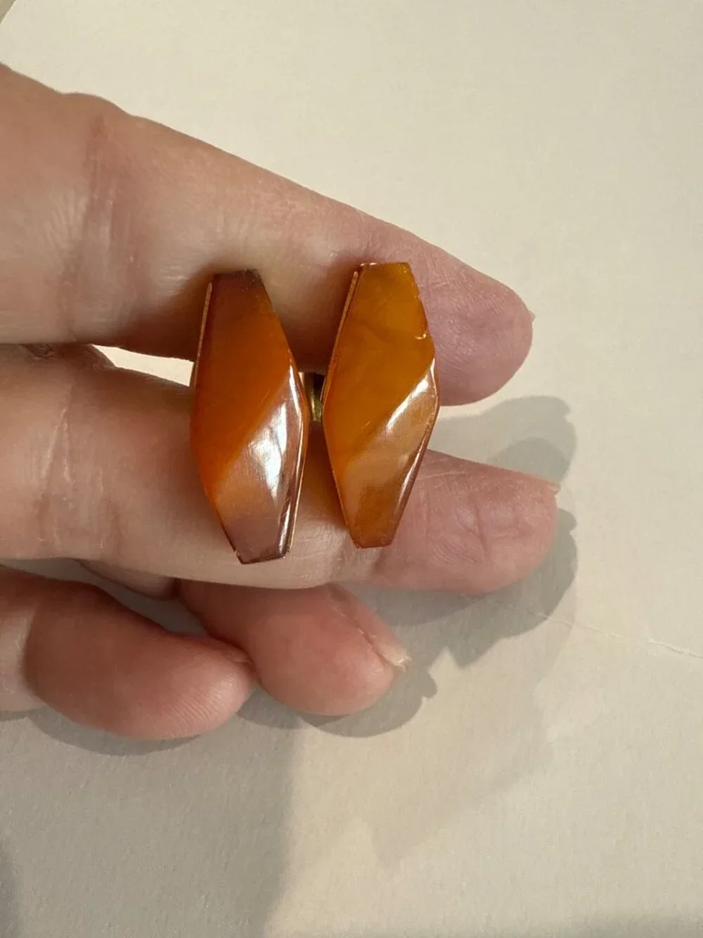 Vintage Soviet Amber Cufflinks Diamond-shaped Men's
